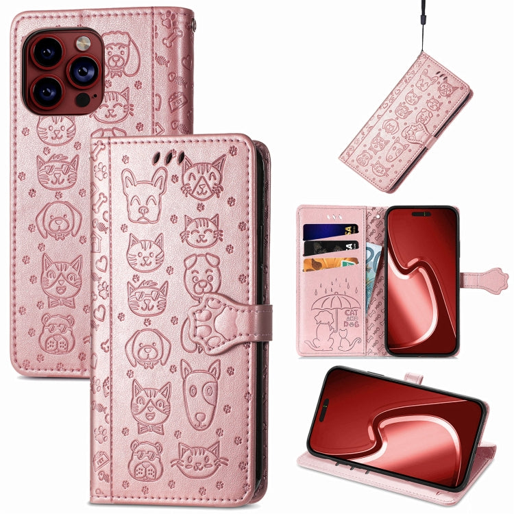 Cat and Dog Embossed Leather Phone Case, iPhone 16e, For iPhone 15 Pro Max, For iPhone 15 Pro, For iPhone 15 Plus