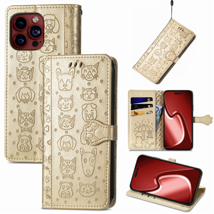 Cat and Dog Embossed Leather Phone Case, iPhone 16e, For iPhone 15 Pro Max, For iPhone 15 Pro, For iPhone 15 Plus