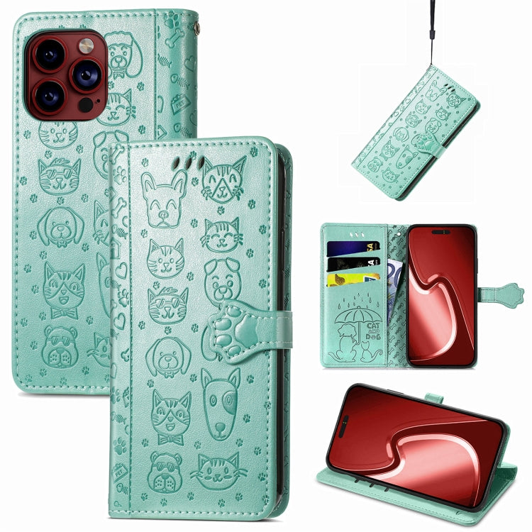 Cat and Dog Embossed Leather Phone Case, iPhone 16e, For iPhone 15 Pro Max, For iPhone 15 Pro, For iPhone 15 Plus