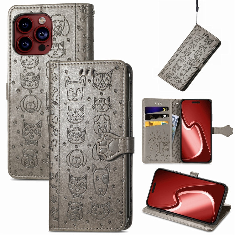 Cat and Dog Embossed Leather Phone Case, iPhone 16e, For iPhone 15 Pro Max, For iPhone 15 Pro, For iPhone 15 Plus