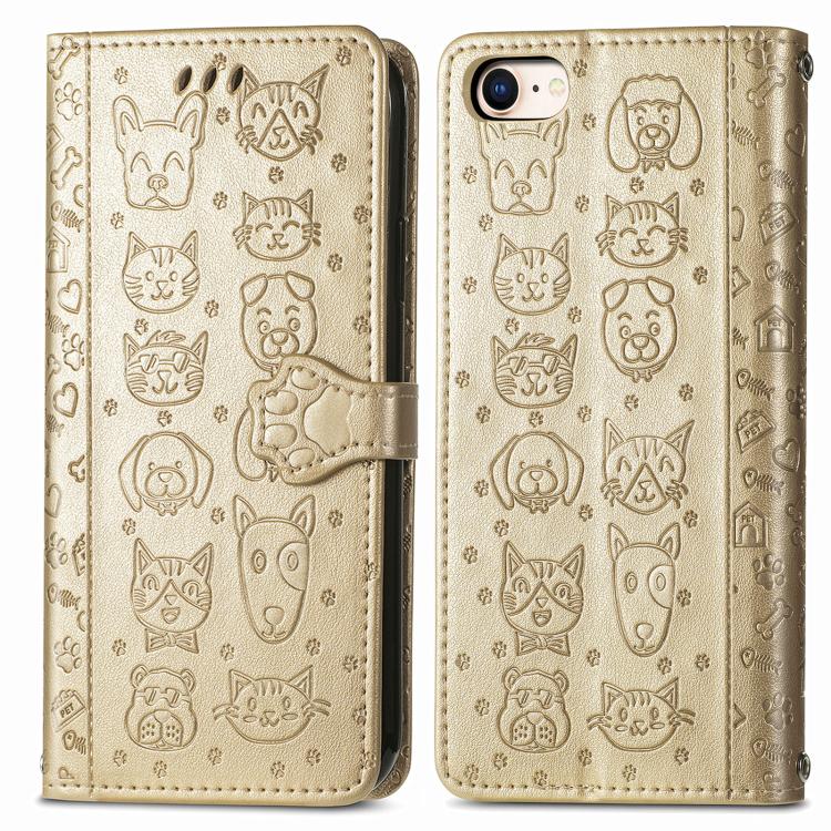 Cat and Dog Embossed Leather Phone Case, iPhone 16e, For iPhone 15 Pro Max, For iPhone 15 Pro, For iPhone 15 Plus