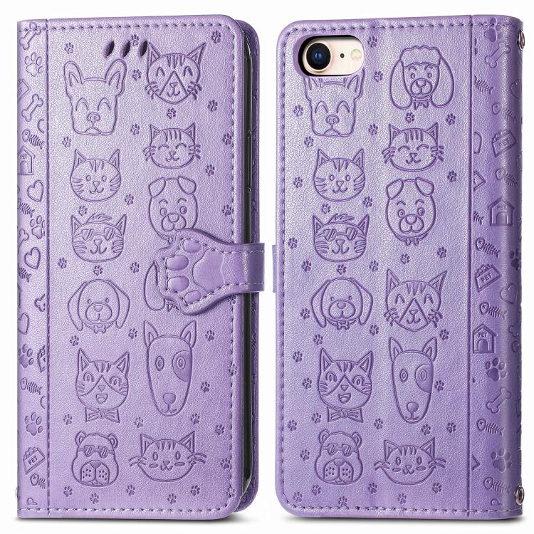 Cat and Dog Embossed Leather Phone Case, iPhone 16e, For iPhone 15 Pro Max, For iPhone 15 Pro, For iPhone 15 Plus