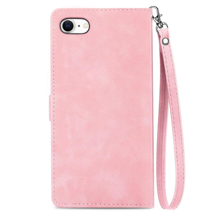 Embossed Flower Zipper Leather Phone Case, For iPhone 16e, For iPhone 16 Pro Max, For iPhone 16 Pro, For iPhone 16 Plus, For iPhone 16