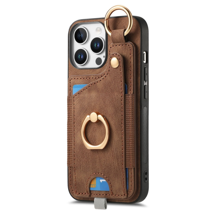 Retro Skin-feel Ring Card Bag Phone Case with Hang Loop, For iPhone 16 Pro Max, For iPhone 16 Pro, For iPhone 16 Plus, For iPhone 16, iPhone 16e