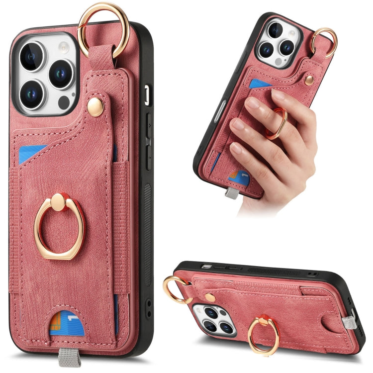 Retro Skin-feel Ring Card Bag Phone Case with Hang Loop, For iPhone 16 Pro Max, For iPhone 16 Pro, For iPhone 16 Plus, For iPhone 16, iPhone 16e