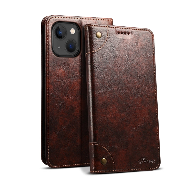 Suteni Baroque Calf Texture Buckle Wallet Leather Phone Case, For iPhone 15 Pro, For iPhone 15 Plus, For iPhone 15