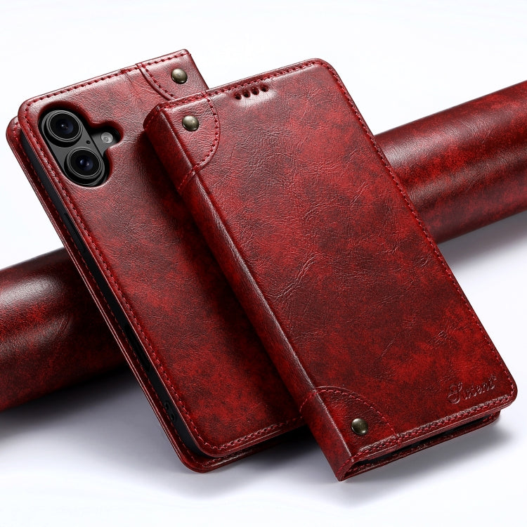 Suteni Baroque Calf Texture Buckle Wallet Leather Phone Case, For iPhone 16e, For iPhone 16 Pro Max, For iPhone 16 Pro, For iPhone 16 Plus, For iPhone 16, For iPhone 15 Pro Max