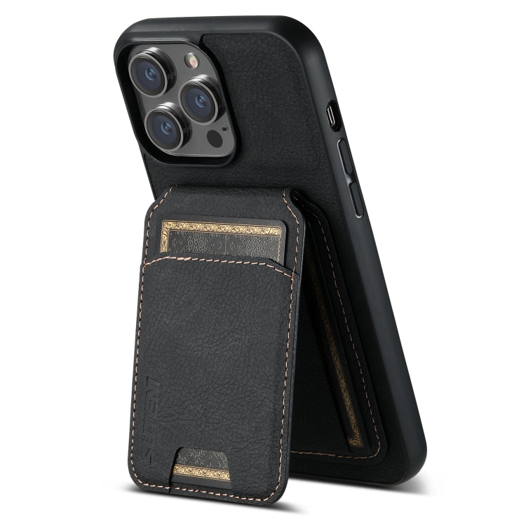 Suteni H02 Litchi Leather Card Wallet Stand Back Phone Case, For iPhone 15 Pro, For iPhone 15 Plus, For iPhone 15, For iPhone 14 Plus, For iPhone 14, For iPhone 14 Pro