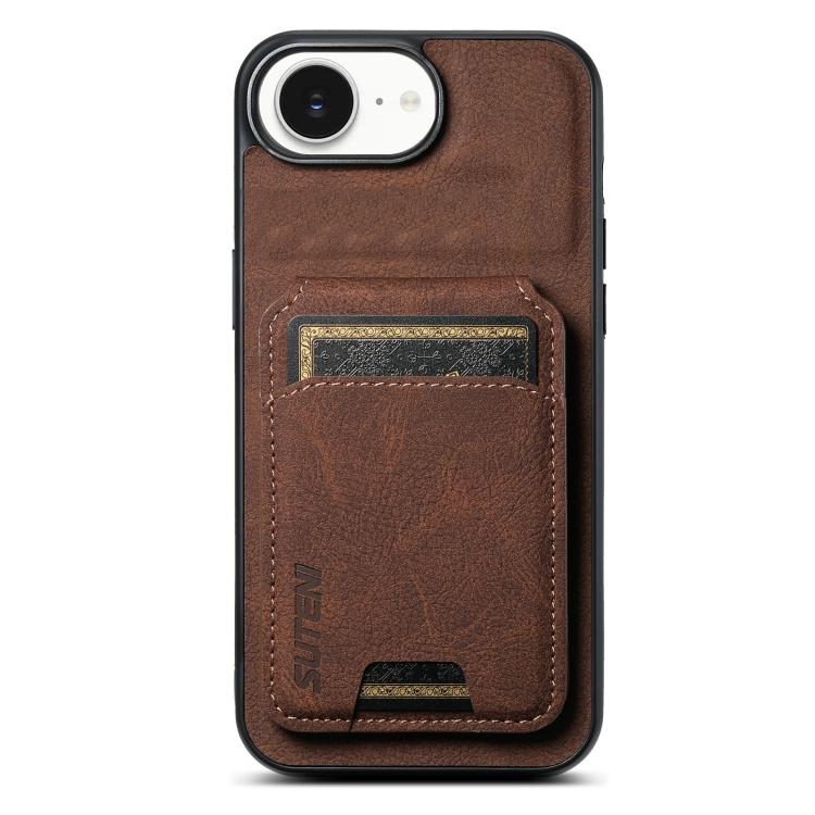 Suteni H02 Litchi Leather Card Wallet Stand Back Phone Case, For iPhone 16e, For iPhone 16 Pro Max, For iPhone 16 Pro, For iPhone 16 Plus, For iPhone 16, For iPhone 15 Pro Max