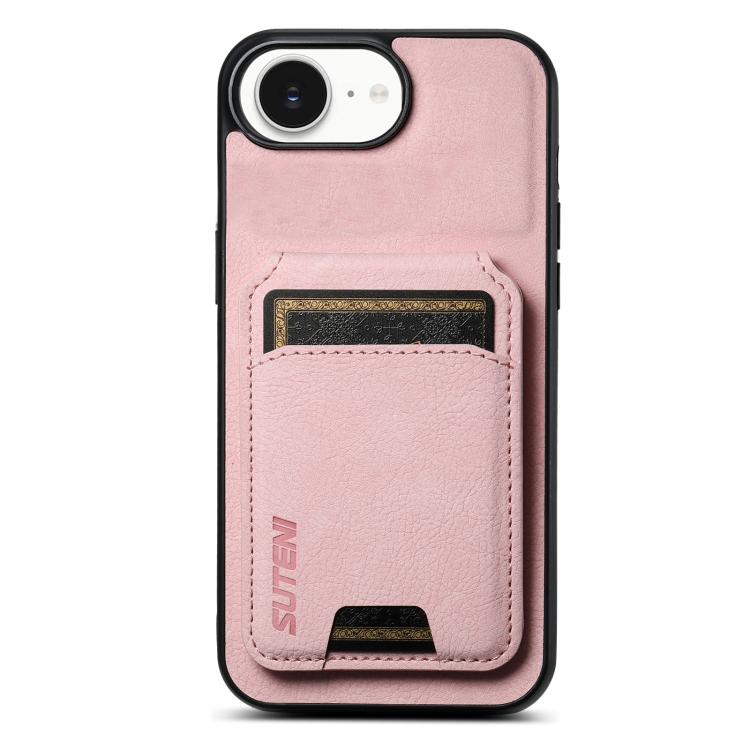 Suteni H02 Litchi Leather Card Wallet Stand Back Phone Case, For iPhone 16e, For iPhone 16 Pro Max, For iPhone 16 Pro, For iPhone 16 Plus, For iPhone 16, For iPhone 15 Pro Max