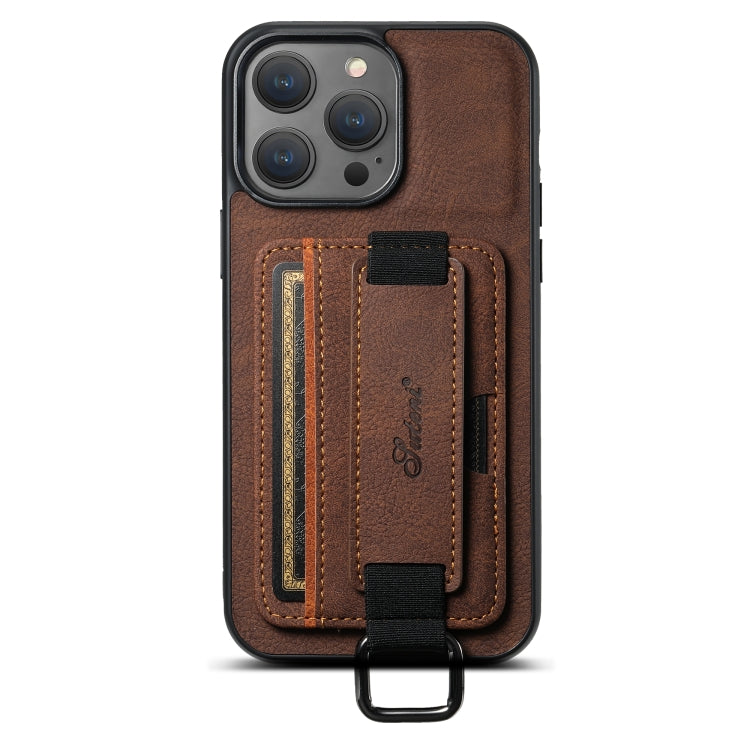 Suteni H13 Litchi Leather Wrist Strap Wallet Back Phone Case, For iPhone 16e, For iPhone 16 Pro Max, For iPhone 16 Pro, For iPhone 16 Plus, For iPhone 16, For iPhone 15 Pro Max