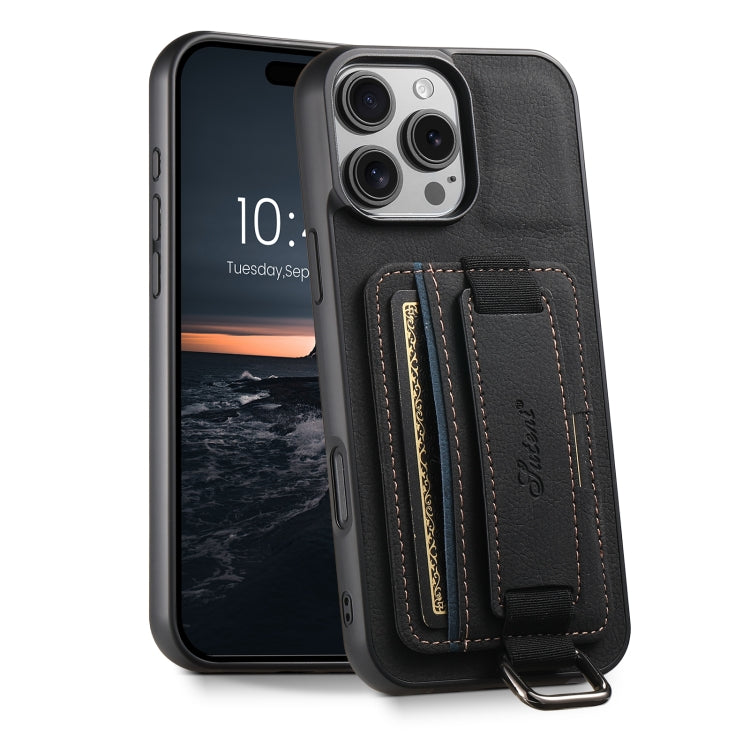 Suteni H13 Litchi Leather Wrist Strap Wallet Back Phone Case, For iPhone 16e, For iPhone 16 Pro Max, For iPhone 16 Pro, For iPhone 16 Plus, For iPhone 16, For iPhone 15 Pro Max