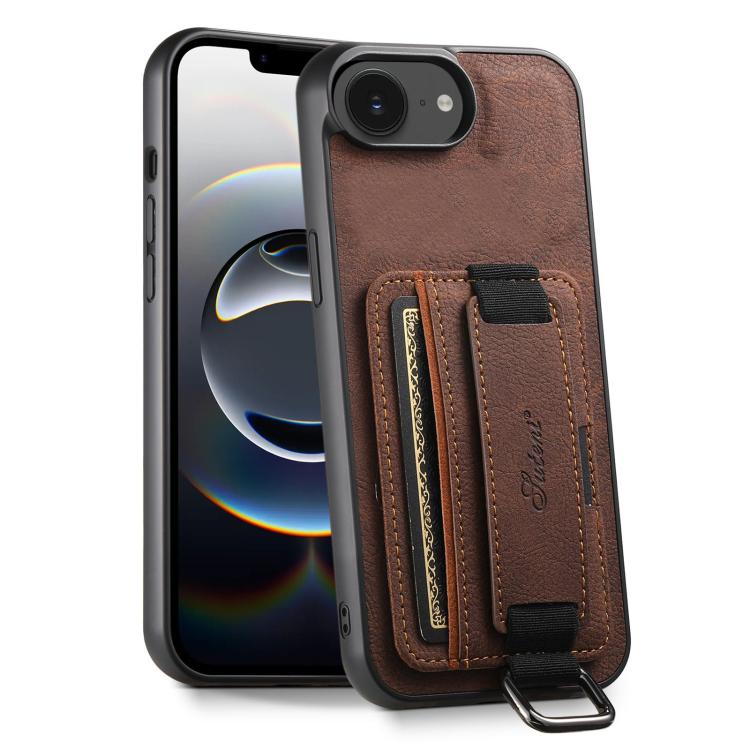 Suteni H13 Litchi Leather Wrist Strap Wallet Back Phone Case, For iPhone 16e, For iPhone 16 Pro Max, For iPhone 16 Pro, For iPhone 16 Plus, For iPhone 16, For iPhone 15 Pro Max