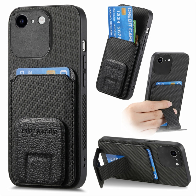 Carbon Fiber Card Bag Fold Stand Phone Case, For iPhone X / XS, For iPhone 7 Plus / 8 Plus, For iPhone 6 Plus / 6s Plus, For iPhone 6 / 6s