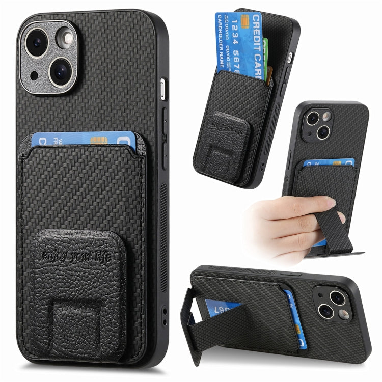 Carbon Fiber Card Bag Fold Stand Phone Case, For iPhone 13 Pro Max, For iPhone 13 Pro, For iPhone 13, For iPhone 12, For iPhone 12 Pro Max, For iPhone 12 Pro