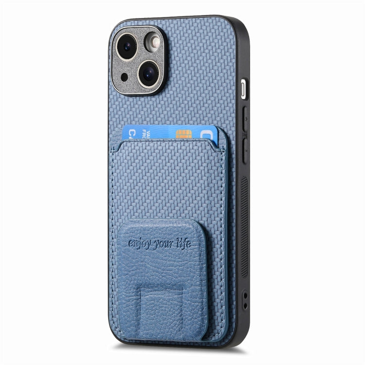 Carbon Fiber Card Bag Fold Stand Phone Case, For iPhone 15 Plus, For iPhone 15, For iPhone 14 Plus, For iPhone 14, For iPhone 14 Pro, For iPhone 14 Pro Max