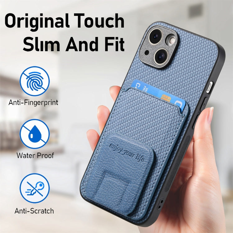 Carbon Fiber Card Bag Fold Stand Phone Case, For iPhone 15 Plus, For iPhone 15, For iPhone 14 Plus, For iPhone 14, For iPhone 14 Pro, For iPhone 14 Pro Max