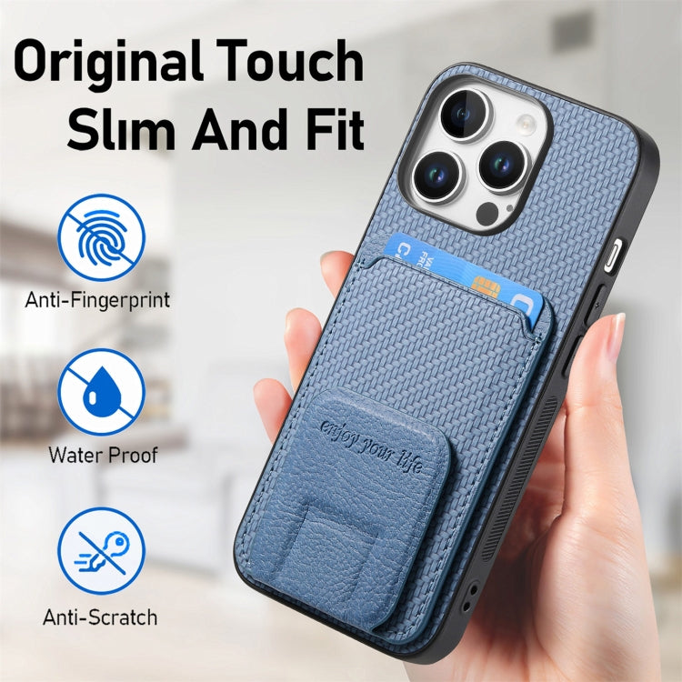 Carbon Fiber Card Bag Fold Stand Phone Case, For iPhone 16 Pro Max, For iPhone 16 Pro, For iPhone 16 Plus, For iPhone 16, For iPhone 15 Pro Max, For iPhone 15 Pro