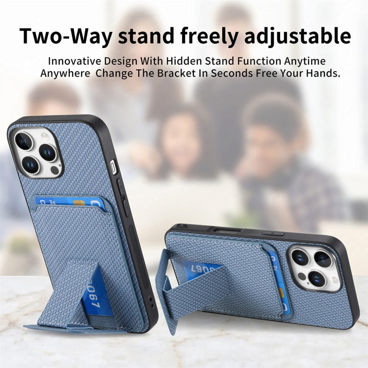 Carbon Fiber Card Bag Fold Stand Phone Case, For iPhone 16 Pro Max, For iPhone 16 Pro, For iPhone 16 Plus, For iPhone 16, For iPhone 15 Pro Max, For iPhone 15 Pro