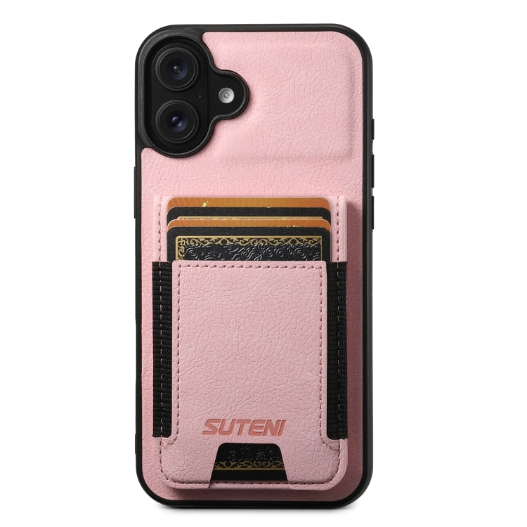 Suteni H03 Litchi Leather Card Bag Stand Back Phone Case, For iPhone 16e, For iPhone 16 Pro Max, For iPhone 16 Pro, For iPhone 16 Plus, For iPhone 16, For iPhone 15 Pro Max