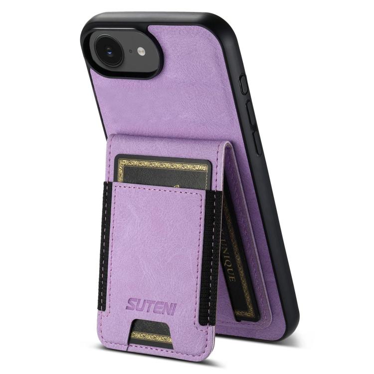 Suteni H03 Litchi Leather Card Bag Stand Back Phone Case, For iPhone 16e, For iPhone 16 Pro Max, For iPhone 16 Pro, For iPhone 16 Plus, For iPhone 16, For iPhone 15 Pro Max