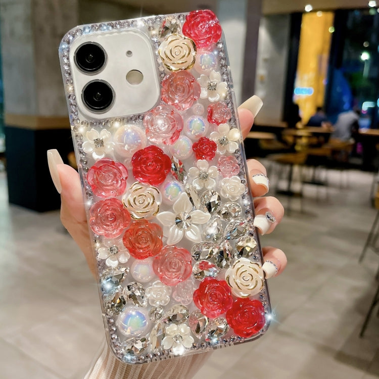 Rose Hand-set Pearl Diamond PC Phone Case, For iPhone 16e, For iPhone 16 Pro Max, For iPhone 16 Pro, For iPhone 16 Plus, For iPhone 16, For iPhone 15 Pro Max, For iPhone 15 Pro, For iPhone 15 Plus