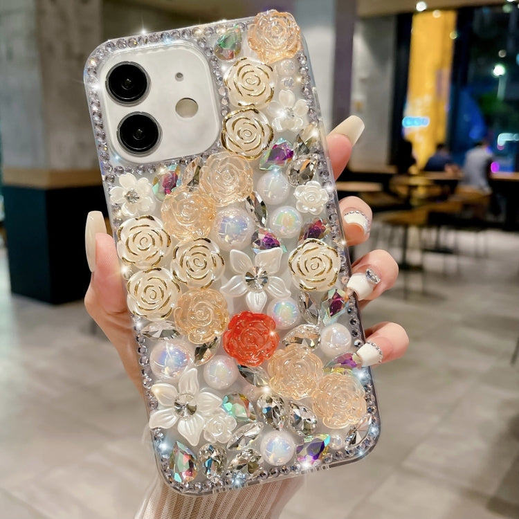 Rose Hand-set Pearl Diamond PC Phone Case, For iPhone 16e, For iPhone 16 Pro Max, For iPhone 16 Pro, For iPhone 16 Plus, For iPhone 16, For iPhone 15 Pro Max, For iPhone 15 Pro, For iPhone 15 Plus