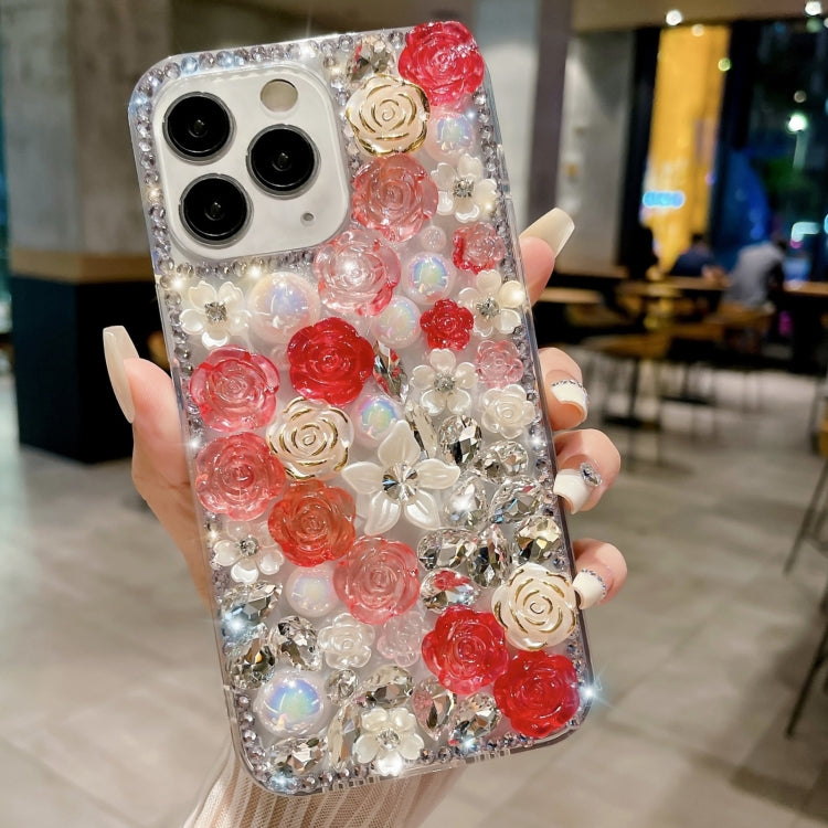 Rose Hand-set Pearl Diamond PC Phone Case, For iPhone 13 mini, For iPhone 12, For iPhone 12 Pro Max, For iPhone 12 Pro, For iPhone 12 mini, For iPhone 11 Pro Max, For iPhone 11, For iPhone 11 Pro