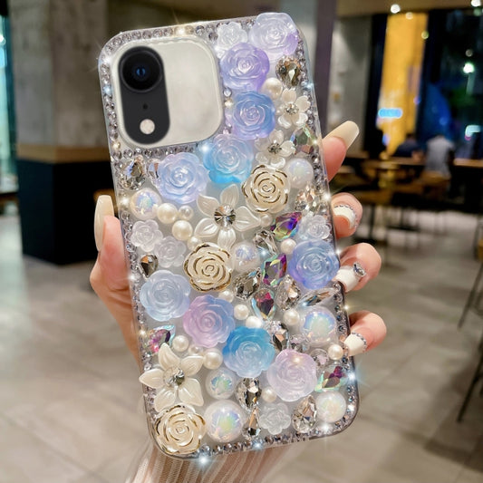 Rose Hand-set Pearl Diamond PC Phone Case, For iPhone XR, For iPhone XS Max, For iPhone X / XS, For iPhone 7 Plus / 8 Plus, For iPhone 7 / 8