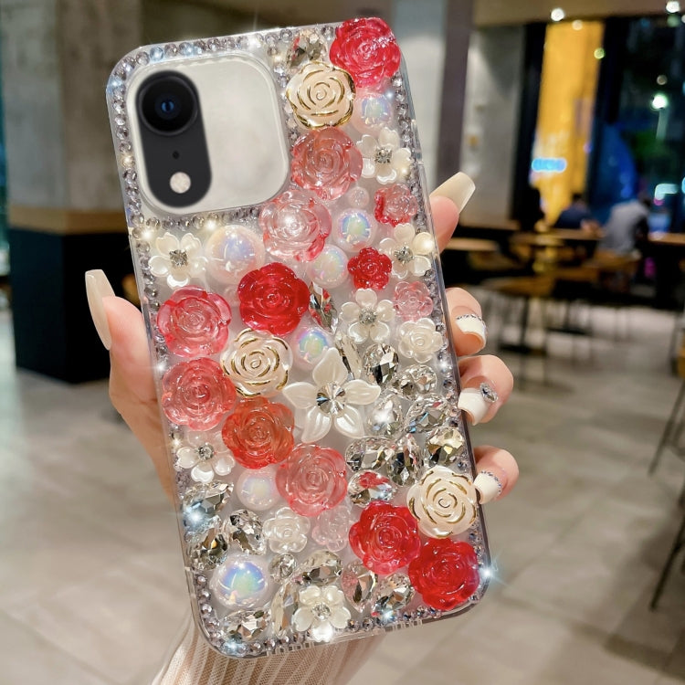 Rose Hand-set Pearl Diamond PC Phone Case, For iPhone XR, For iPhone XS Max, For iPhone X / XS, For iPhone 7 Plus / 8 Plus, For iPhone 7 / 8