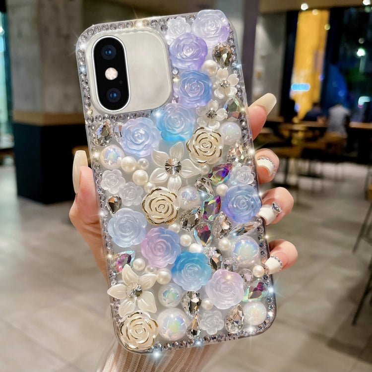 Rose Hand-set Pearl Diamond PC Phone Case, For iPhone XR, For iPhone XS Max, For iPhone X / XS, For iPhone 7 Plus / 8 Plus, For iPhone 7 / 8