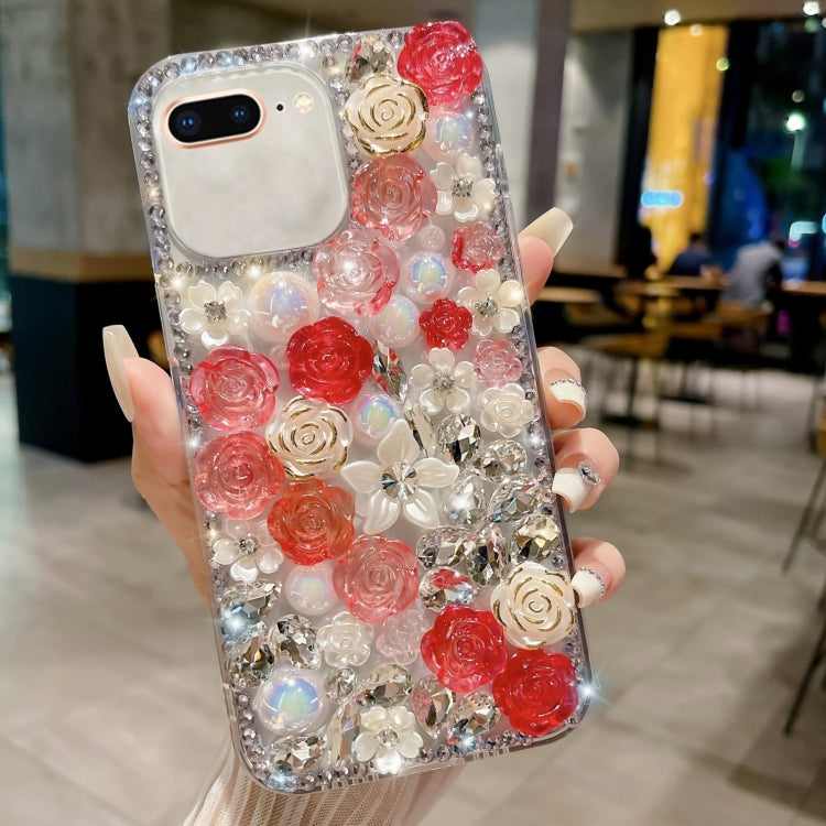 Rose Hand-set Pearl Diamond PC Phone Case, For iPhone XR, For iPhone XS Max, For iPhone X / XS, For iPhone 7 Plus / 8 Plus, For iPhone 7 / 8