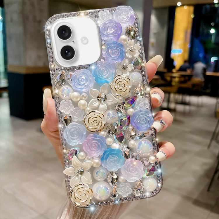 Rose Hand-set Pearl Diamond PC Phone Case, For iPhone 16e, For iPhone 16 Pro Max, For iPhone 16 Pro, For iPhone 16 Plus, For iPhone 16, For iPhone 15 Pro Max, For iPhone 15 Pro, For iPhone 15 Plus