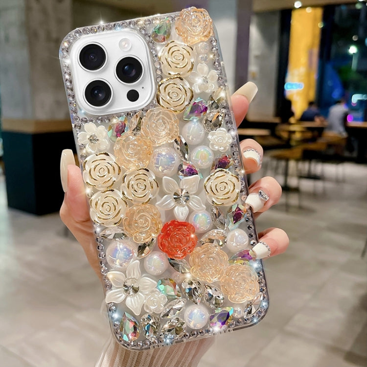 Rose Hand-set Pearl Diamond PC Phone Case, For iPhone 16e, For iPhone 16 Pro Max, For iPhone 16 Pro, For iPhone 16 Plus, For iPhone 16, For iPhone 15 Pro Max, For iPhone 15 Pro, For iPhone 15 Plus