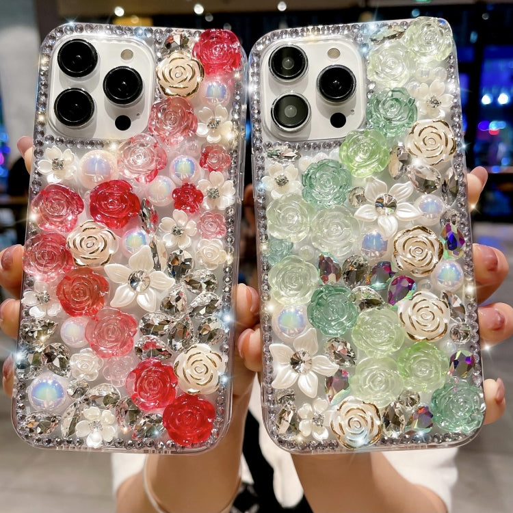 Rose Hand-set Pearl Diamond PC Phone Case, For iPhone 16e, For iPhone 16 Pro Max, For iPhone 16 Pro, For iPhone 16 Plus, For iPhone 16, For iPhone 15 Pro Max, For iPhone 15 Pro, For iPhone 15 Plus