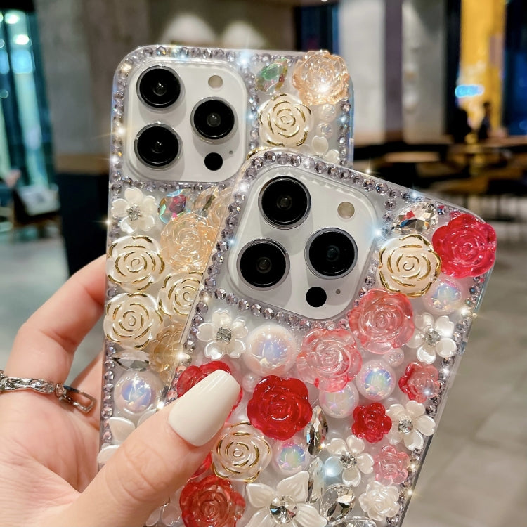 Rose Hand-set Pearl Diamond PC Phone Case, For iPhone 16e, For iPhone 16 Pro Max, For iPhone 16 Pro, For iPhone 16 Plus, For iPhone 16, For iPhone 15 Pro Max, For iPhone 15 Pro, For iPhone 15 Plus