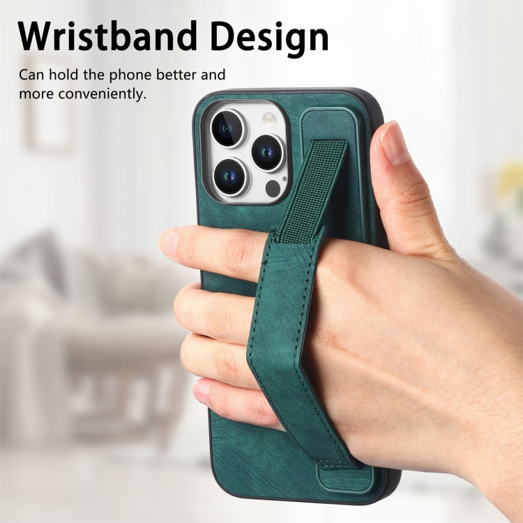 Retro Wristband Holder Leather Back Phone Case, For iPhone 16 Pro Max, For iPhone 16 Pro, For iPhone 16 Plus, For iPhone 16, iPhone 16e