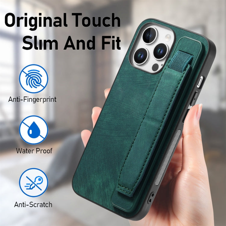 Retro Wristband Holder Leather Back Phone Case, For iPhone 16 Pro Max, For iPhone 16 Pro, For iPhone 16 Plus, For iPhone 16, iPhone 16e