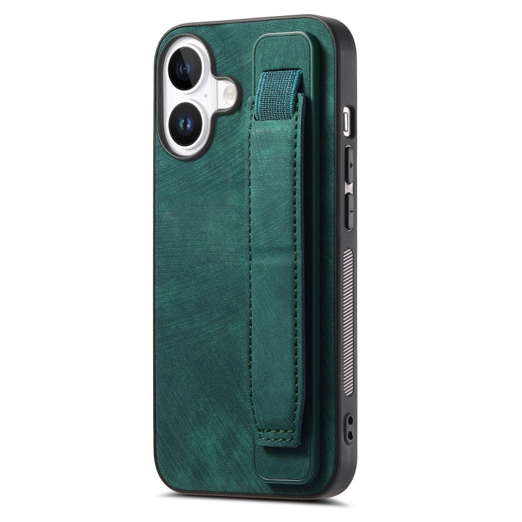 Retro Wristband Holder Leather Back Phone Case, For iPhone 16 Pro Max, For iPhone 16 Pro, For iPhone 16 Plus, For iPhone 16, iPhone 16e