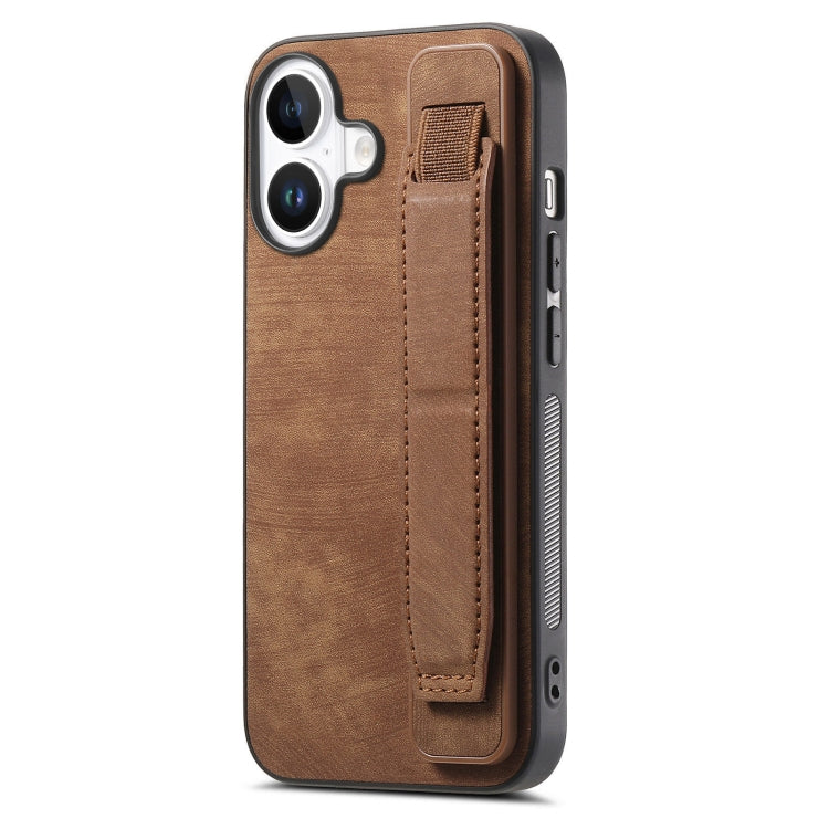 Retro Wristband Holder Leather Back Phone Case, For iPhone 16 Pro Max, For iPhone 16 Pro, For iPhone 16 Plus, For iPhone 16, iPhone 16e