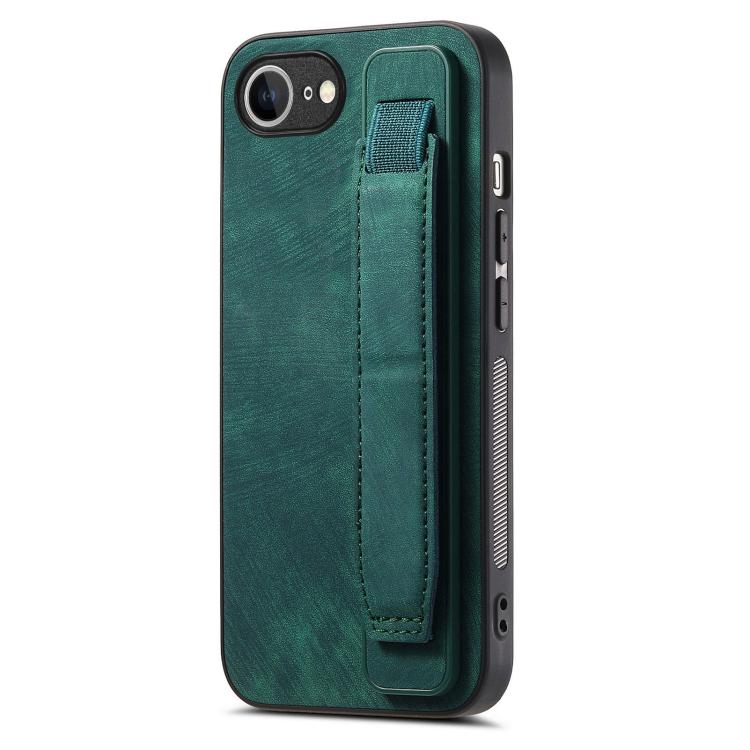 Retro Wristband Holder Leather Back Phone Case, For iPhone 16 Pro Max, For iPhone 16 Pro, For iPhone 16 Plus, For iPhone 16, iPhone 16e