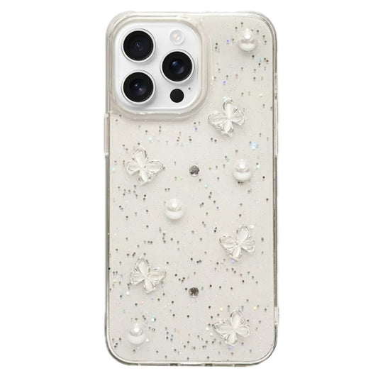 Glitter Pearl Butterfly TPU Phone Case, For iPhone 16 Pro Max, For iPhone 16 Pro, For iPhone 16 Plus, For iPhone 16, For iPhone 15 Pro Max, For iPhone 15 Pro, For iPhone 15 Plus, For iPhone 15, For iPhone 14 Plus, For iPhone 14, For iPhone 14 Pro