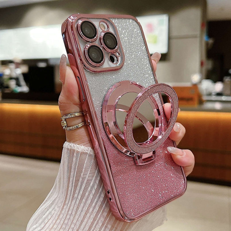 Plated Mirror Holder Gradient Glitter MagSafe Phone Case, For iPhone 15 Pro Max, For iPhone 15 Pro, For iPhone 15 Plus, For iPhone 15