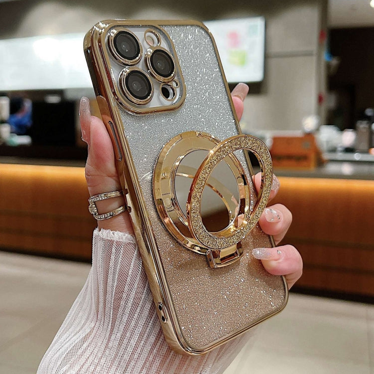 Plated Mirror Holder Gradient Glitter MagSafe Phone Case, For iPhone 14 Plus, For iPhone 14, For iPhone 14 Pro, For iPhone 14 Pro Max