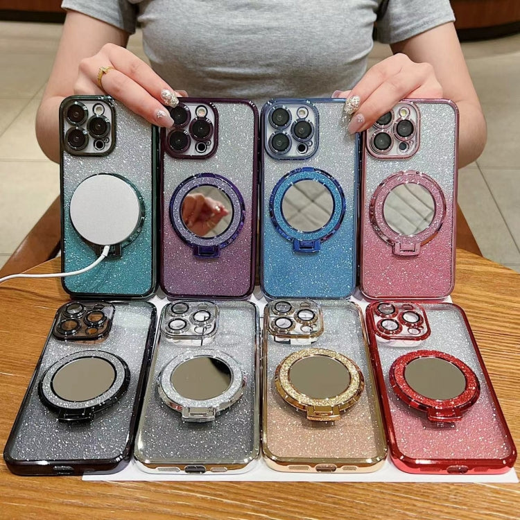 Plated Mirror Holder Gradient Glitter MagSafe Phone Case, For iPhone 16 Pro Max, For iPhone 16 Pro, For iPhone 16 Plus, For iPhone 16