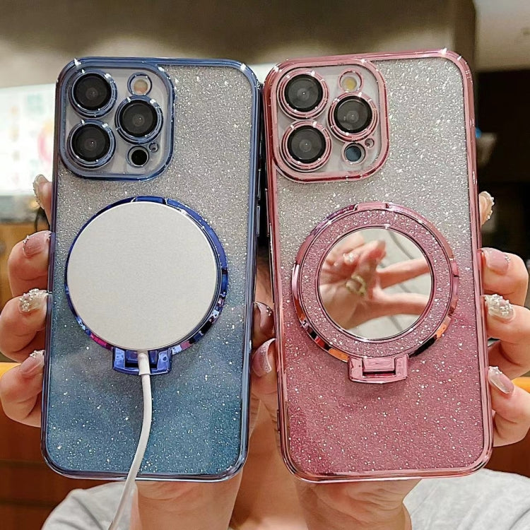 Plated Mirror Holder Gradient Glitter MagSafe Phone Case, For iPhone 16 Pro Max, For iPhone 16 Pro, For iPhone 16 Plus, For iPhone 16