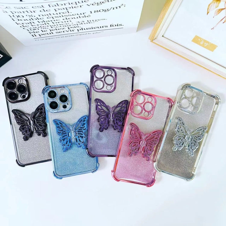 Electroplated Glitter 3D Butterfly Four-corner Shockproof TPU Phone Case, For iPhone X / XS, For iPhone 7 Plus / 8 Plus