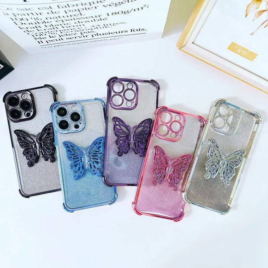 Electroplated Glitter 3D Butterfly Four-corner Shockproof TPU Phone Case, For iPhone 15 Plus, For iPhone 15, For iPhone 14 Plus, For iPhone 14, For iPhone 14 Pro, For iPhone 14 Pro Max