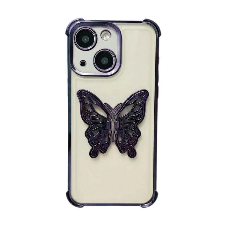 Electrpolated 3D Butterfly Holder TPU Phone Case, For iPhone 15 Plus, For iPhone 15, For iPhone 14 Plus, For iPhone 14, For iPhone 14 Pro, For iPhone 14 Pro Max