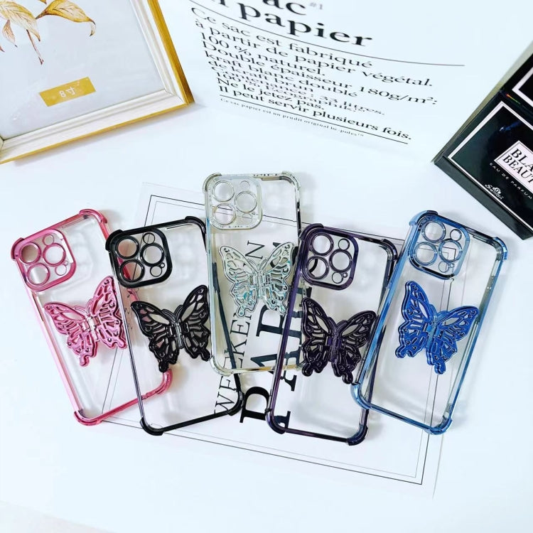 Electrpolated 3D Butterfly Holder TPU Phone Case, For iPhone 15 Plus, For iPhone 15, For iPhone 14 Plus, For iPhone 14, For iPhone 14 Pro, For iPhone 14 Pro Max